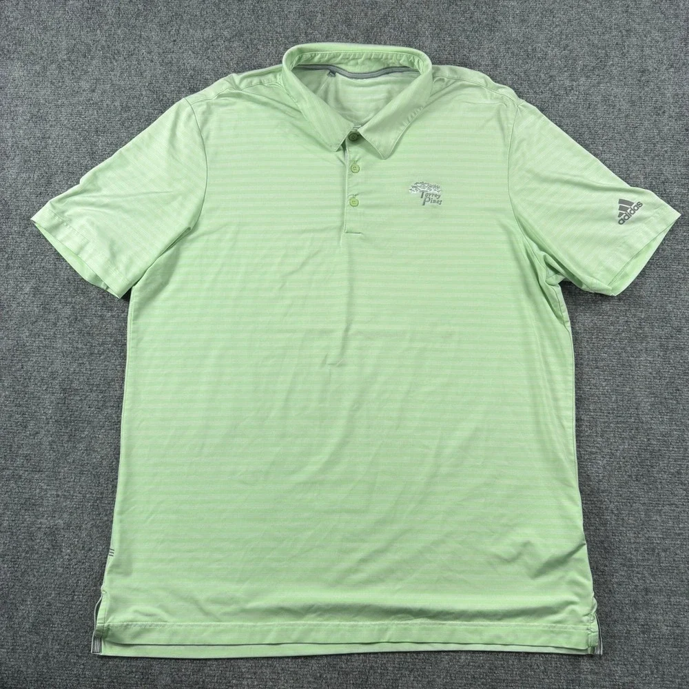Adidas Polo Shirt Mens XL Green Striped Torrey Pines Golf Performance Short